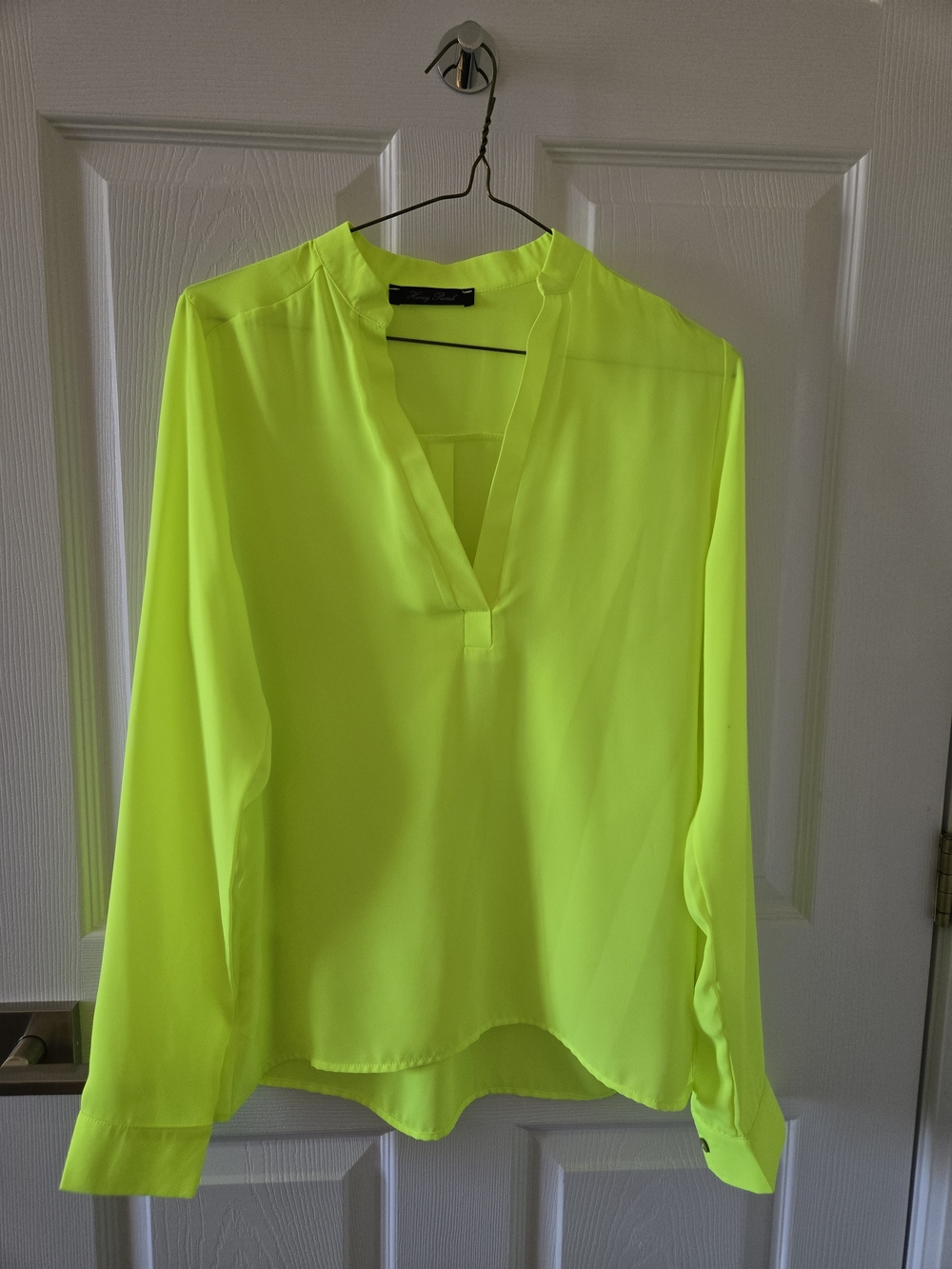 Honey Punch Neon Yellow V-Neck Long Sleeve Blouse